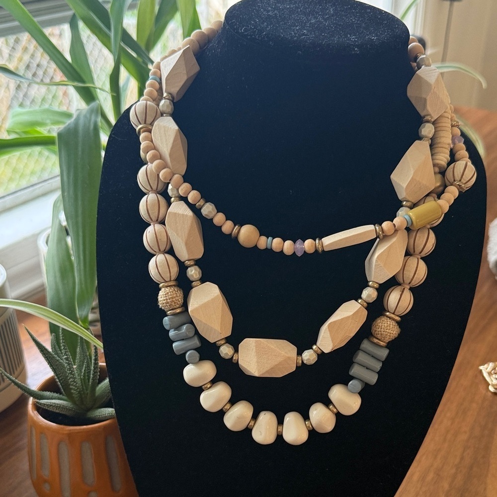 NWOT Plunder Beige and Gray Multi-Layer Necklace